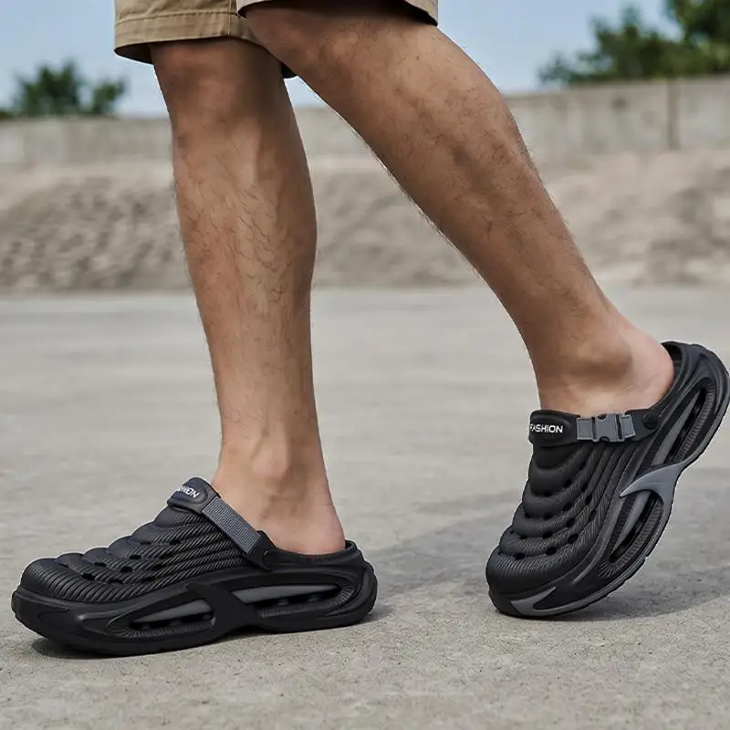 Comfort Thick Bottom Height Increase Clogs Men Summer 2026 Patchwork EVA Beach Sandals Plus Size Soft Air Cushion Slippers Men