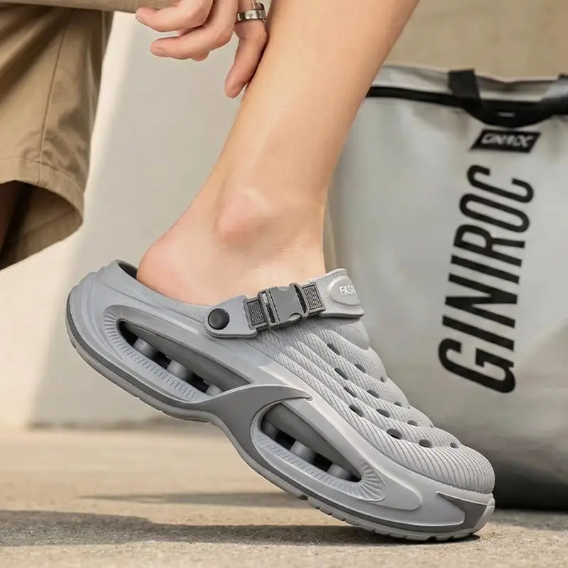 Comfort Thick Bottom Height Increase Clogs Men Summer 2026 Patchwork EVA Beach Sandals Plus Size Soft Air Cushion Slippers Men
