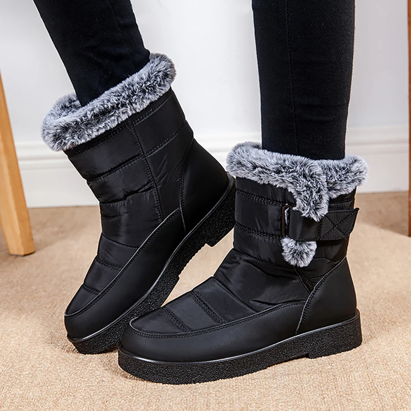 Windproof Waterproof Platform Snow Boots Women Keep Warm Thick Plush Winter Shoes Woman Non Slip Cotton Ankle Boots Plus Size 44