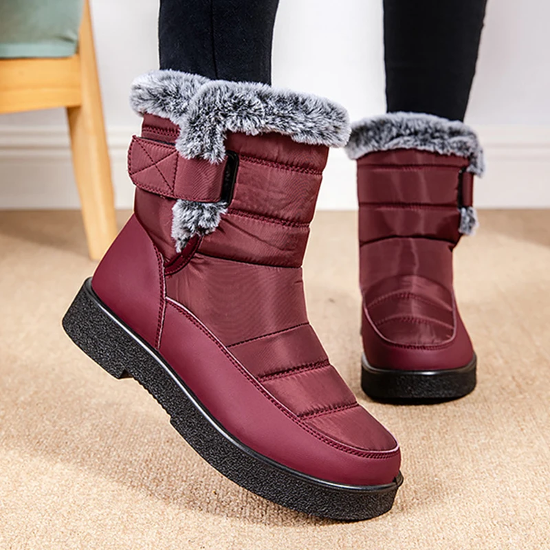 Windproof Waterproof Platform Snow Boots Women Keep Warm Thick Plush Winter Shoes Woman Non Slip Cotton Ankle Boots Plus Size 44