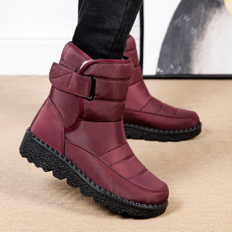 Windproof Waterproof Platform Snow Boots Women Keep Warm Thick Plush Winter Shoes Woman Non Slip Cotton Ankle Boots Plus Size 44
