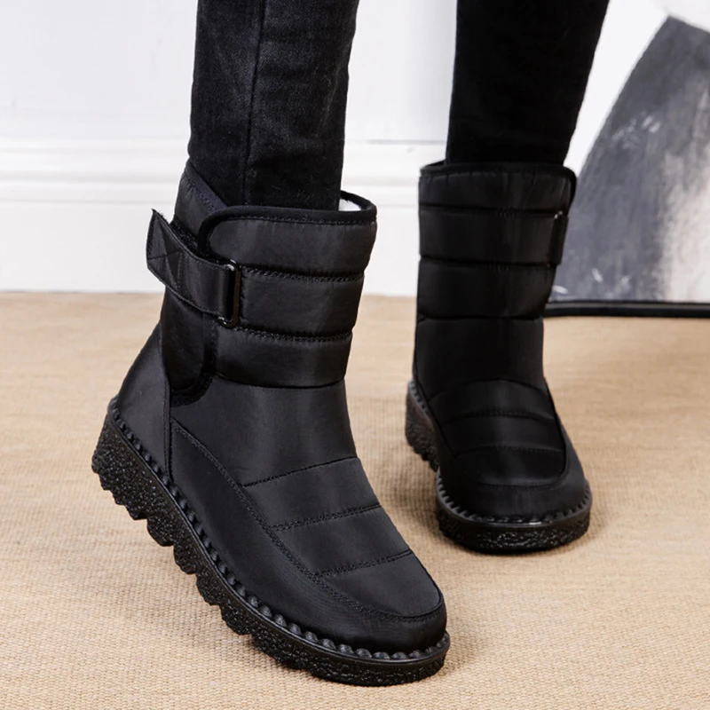 Windproof Waterproof Platform Snow Boots Women Keep Warm Thick Plush Winter Shoes Woman Non Slip Cotton Ankle Boots Plus Size 44