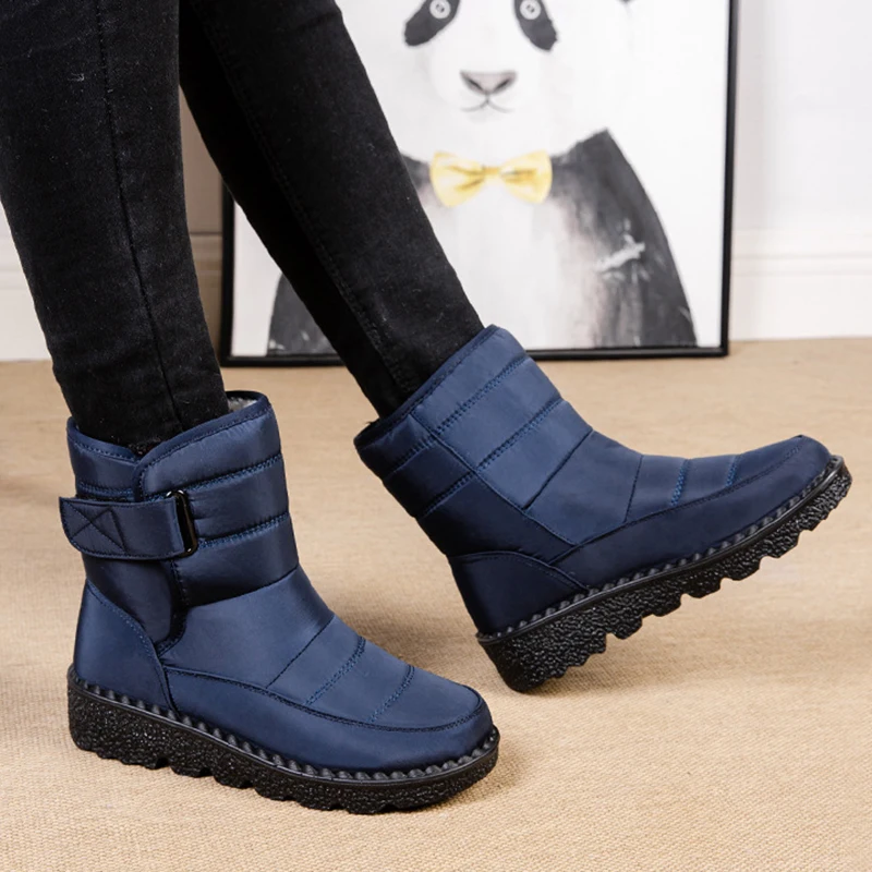 Windproof Waterproof Platform Snow Boots Women Keep Warm Thick Plush Winter Shoes Woman Non Slip Cotton Ankle Boots Plus Size 44