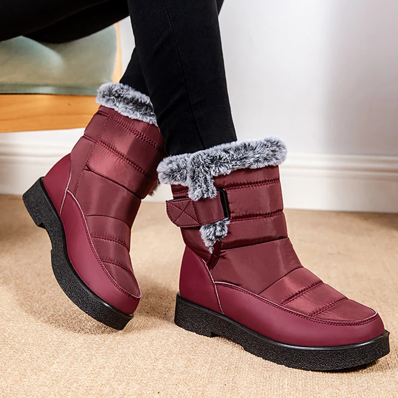 Windproof Waterproof Platform Snow Boots Women Keep Warm Thick Plush Winter Shoes Woman Non Slip Cotton Ankle Boots Plus Size 44