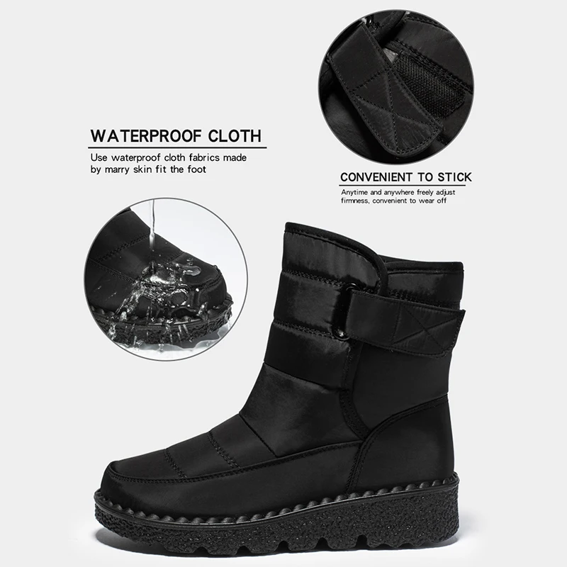 Windproof Waterproof Platform Snow Boots Women Keep Warm Thick Plush Winter Shoes Woman Non Slip Cotton Ankle Boots Plus Size 44