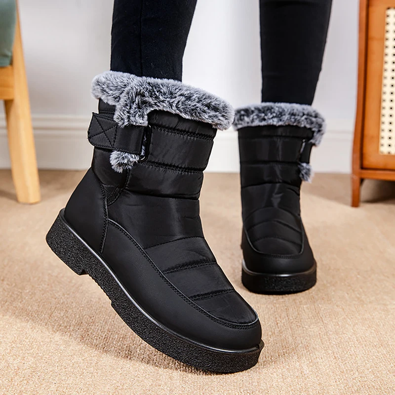 Windproof Waterproof Platform Snow Boots Women Keep Warm Thick Plush Winter Shoes Woman Non Slip Cotton Ankle Boots Plus Size 44