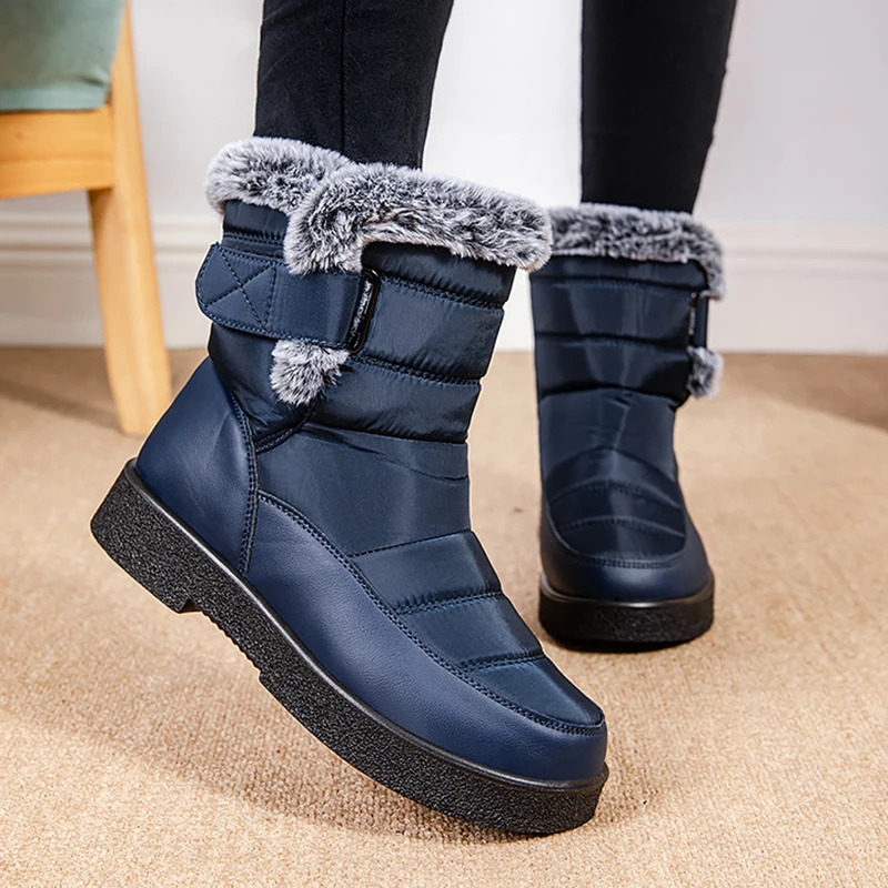 Windproof Waterproof Platform Snow Boots Women Keep Warm Thick Plush Winter Shoes Woman Non Slip Cotton Ankle Boots Plus Size 44