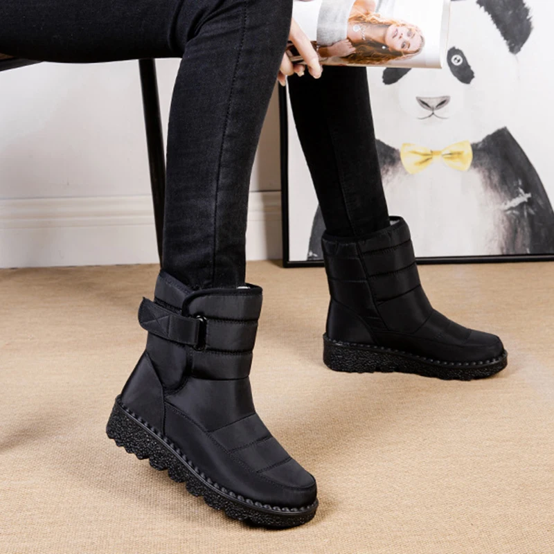 Windproof Waterproof Platform Snow Boots Women Keep Warm Thick Plush Winter Shoes Woman Non Slip Cotton Ankle Boots Plus Size 44