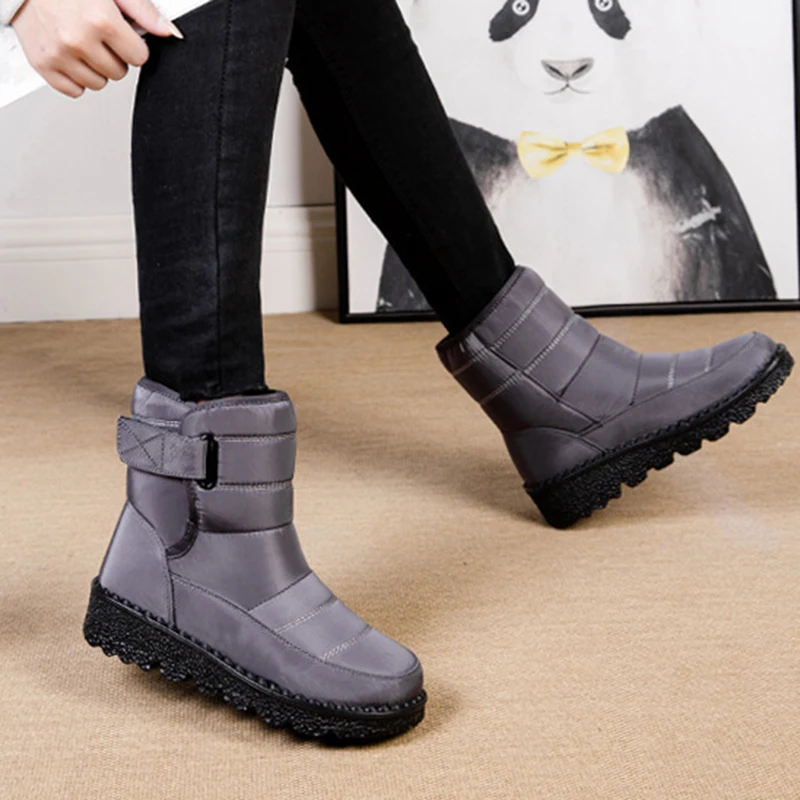 Windproof Waterproof Platform Snow Boots Women Keep Warm Thick Plush Winter Shoes Woman Non Slip Cotton Ankle Boots Plus Size 44
