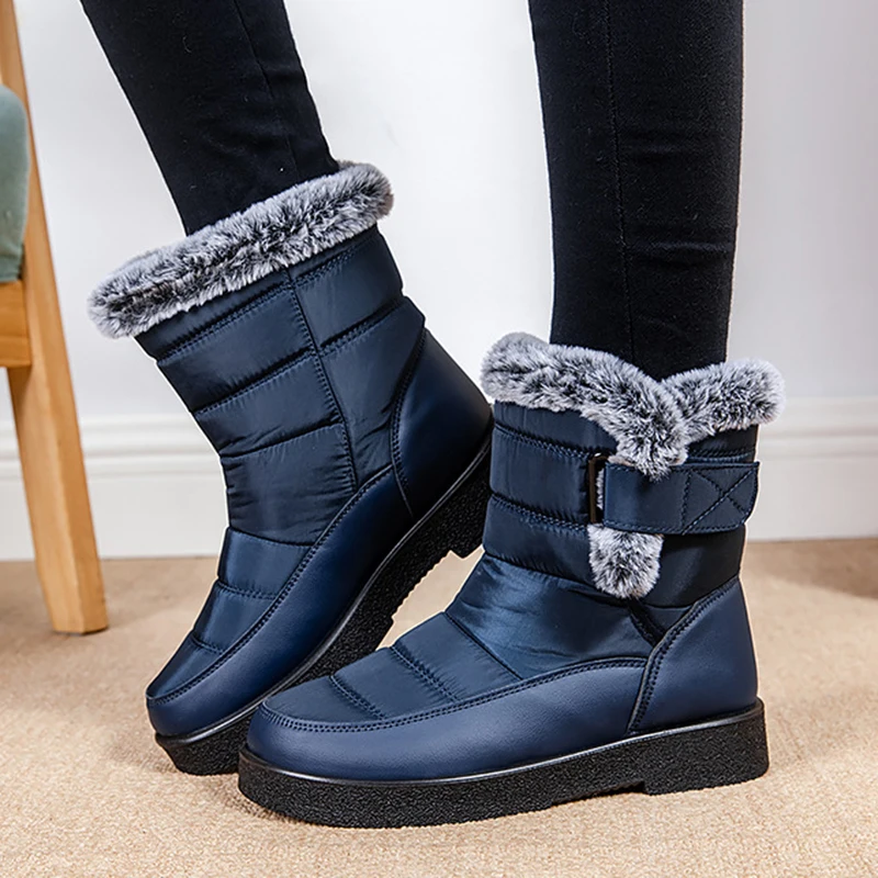 Windproof Waterproof Platform Snow Boots Women Keep Warm Thick Plush Winter Shoes Woman Non Slip Cotton Ankle Boots Plus Size 44