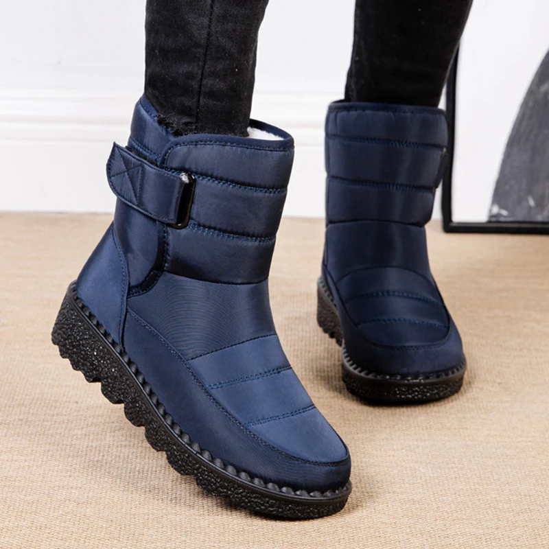 Windproof Waterproof Platform Snow Boots Women Keep Warm Thick Plush Winter Shoes Woman Non Slip Cotton Ankle Boots Plus Size 44