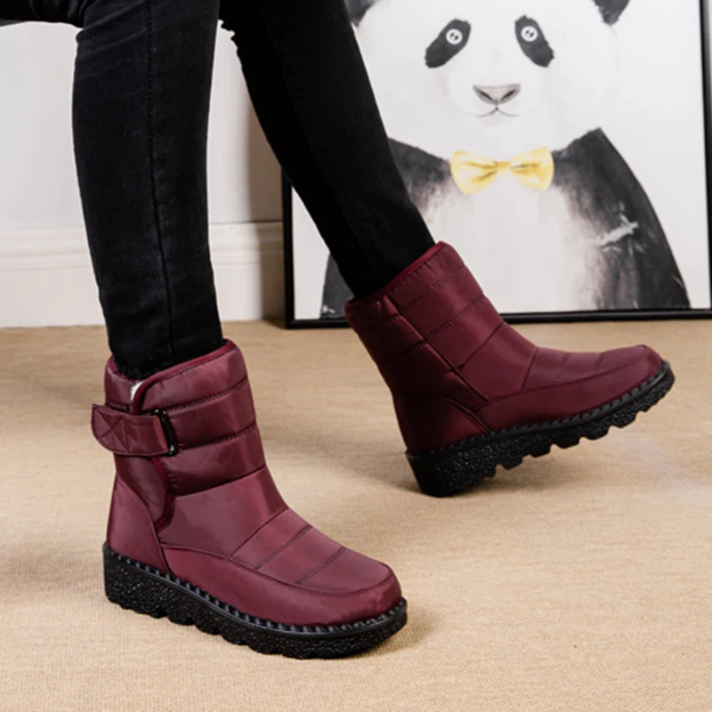 Windproof Waterproof Platform Snow Boots Women Keep Warm Thick Plush Winter Shoes Woman Non Slip Cotton Ankle Boots Plus Size 44