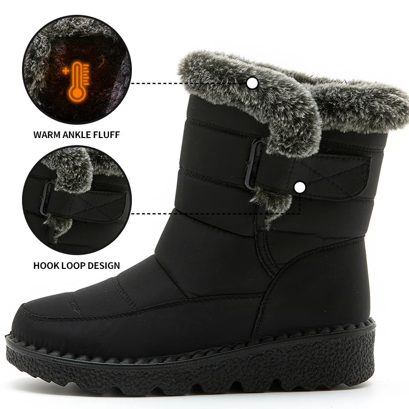 Windproof Waterproof Platform Snow Boots Women Keep Warm Thick Plush Winter Shoes Woman Non Slip Cotton Ankle Boots Plus Size 44