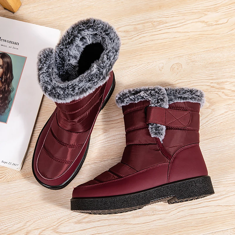 Windproof Waterproof Platform Snow Boots Women Keep Warm Thick Plush Winter Shoes Woman Non Slip Cotton Ankle Boots Plus Size 44