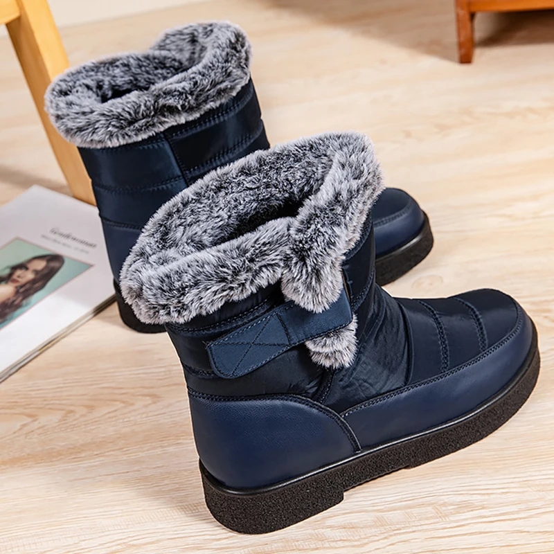 Windproof Waterproof Platform Snow Boots Women Keep Warm Thick Plush Winter Shoes Woman Non Slip Cotton Ankle Boots Plus Size 44
