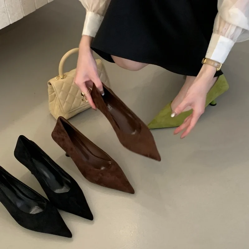 Bailamos Autumn Pointed Toe Women Sandals Sexy Shallow Slip On Pumps Shoes Fashion Thin High Heel Ladies Elegant Dress Shoes