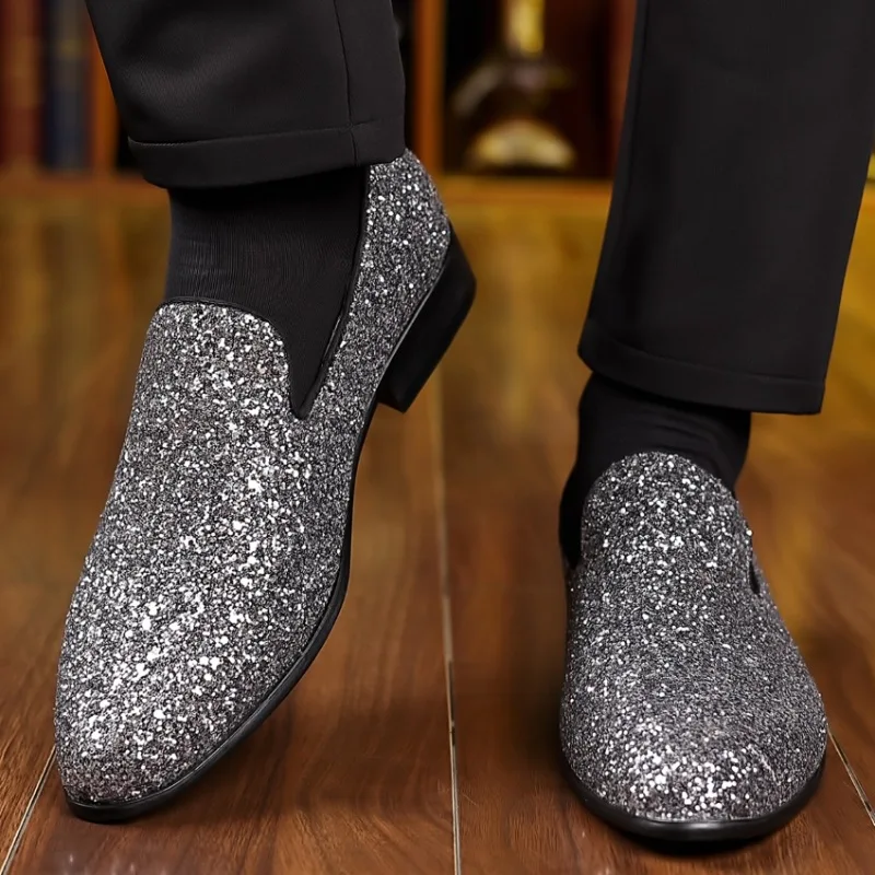 Luxury Loafers Men Shoes Gold Silver Sequin Wedding Shoes Fashion Designer Slip on Flats High Quality Men Formal Party Shoes New