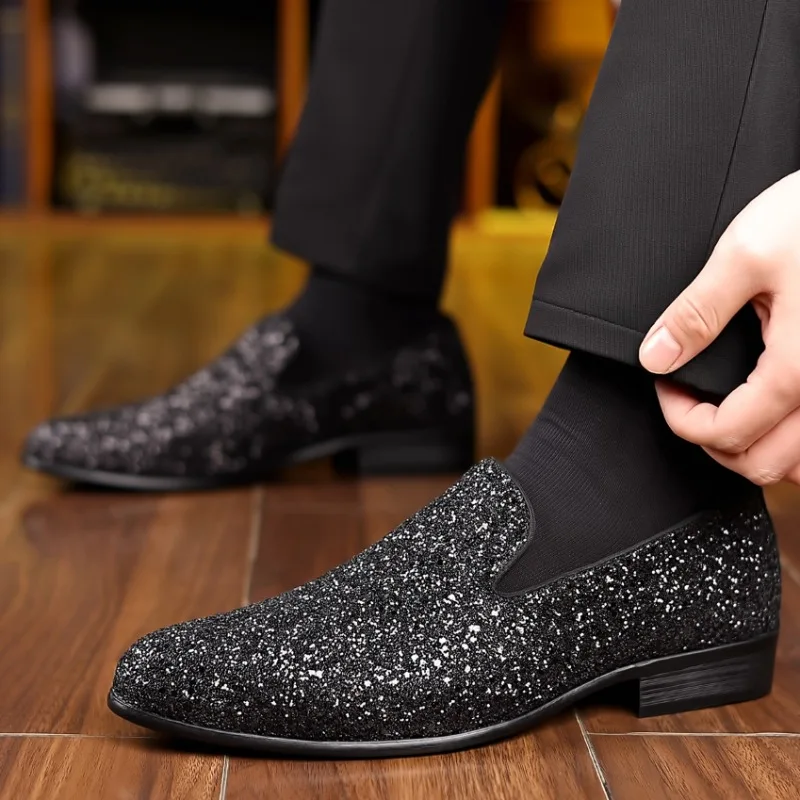 Luxury Loafers Men Shoes Gold Silver Sequin Wedding Shoes Fashion Designer Slip on Flats High Quality Men Formal Party Shoes New