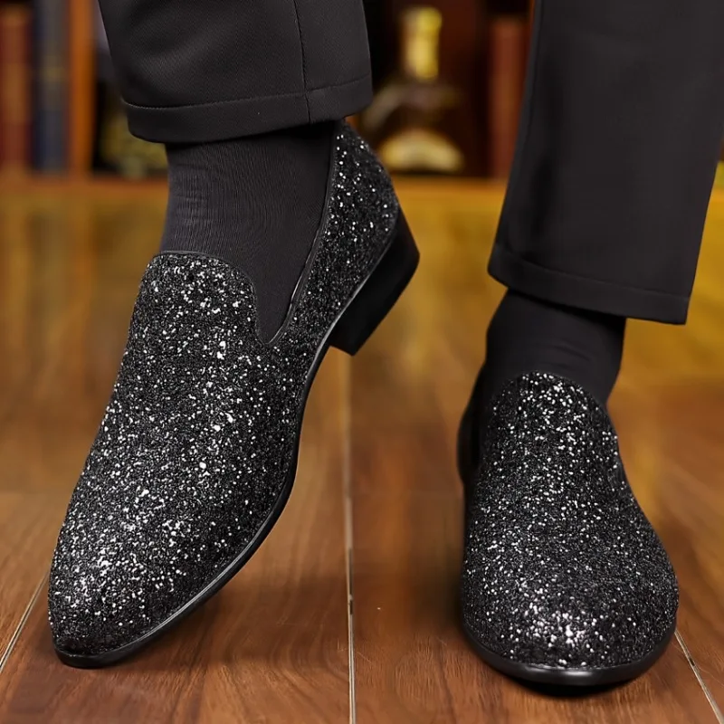 Luxury Loafers Men Shoes Gold Silver Sequin Wedding Shoes Fashion Designer Slip on Flats High Quality Men Formal Party Shoes New
