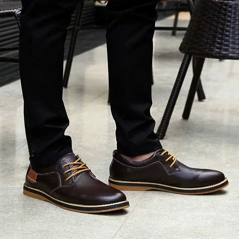 Men Oxfords Genuine Leather Dress Shoes Brogue Lace Up Italian Mens Casual Shoes Luxury Brand Moccasins Loafers Plus Size 38-48