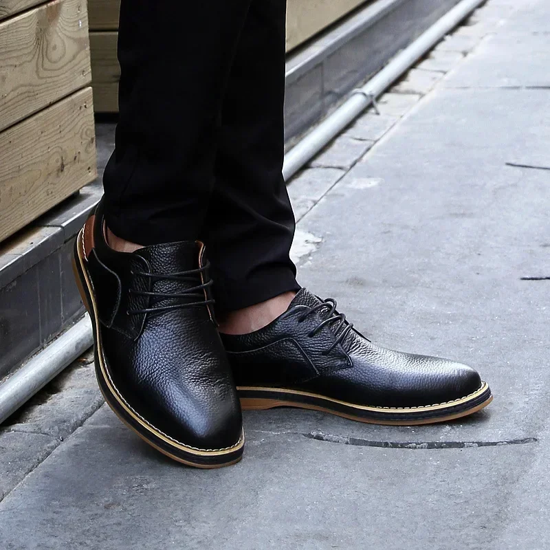 Men Oxfords Genuine Leather Dress Shoes Brogue Lace Up Italian Mens Casual Shoes Luxury Brand Moccasins Loafers Plus Size 38-48