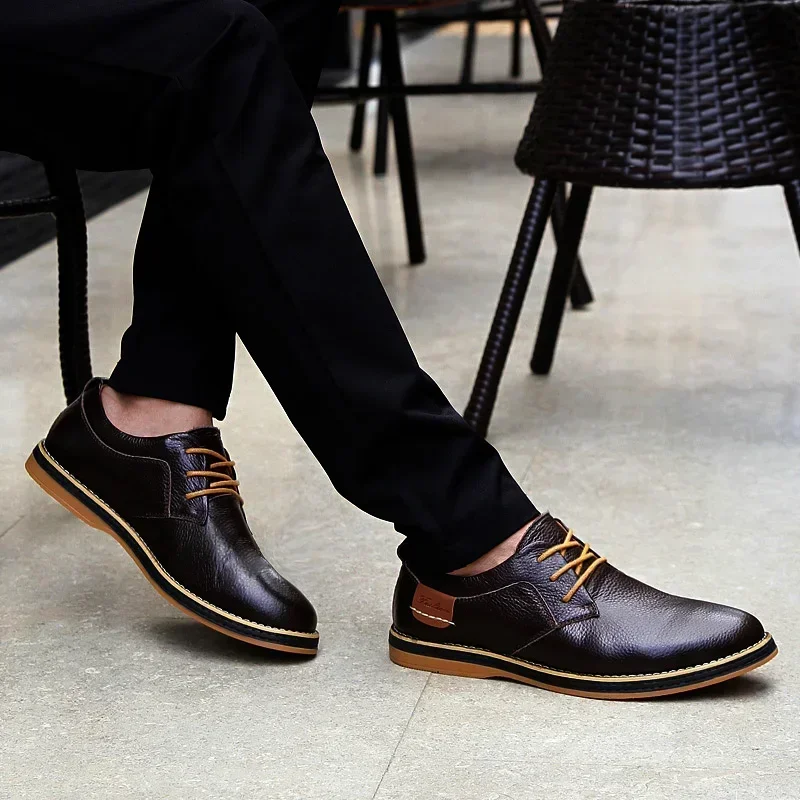 Men Oxfords Genuine Leather Dress Shoes Brogue Lace Up Italian Mens Casual Shoes Luxury Brand Moccasins Loafers Plus Size 38-48