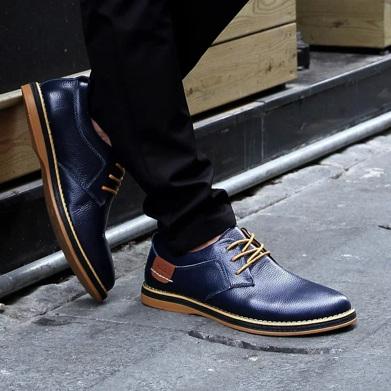Men Oxfords Genuine Leather Dress Shoes Brogue Lace Up Italian Mens Casual Shoes Luxury Brand Moccasins Loafers Plus Size 38-48