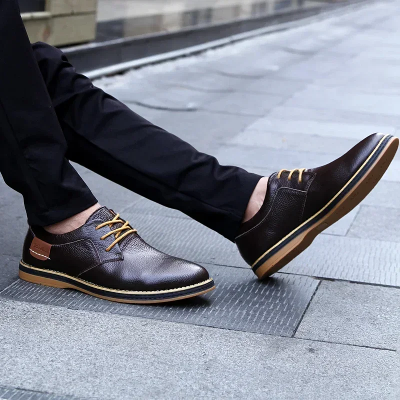 Men Oxfords Genuine Leather Dress Shoes Brogue Lace Up Italian Mens Casual Shoes Luxury Brand Moccasins Loafers Plus Size 38-48