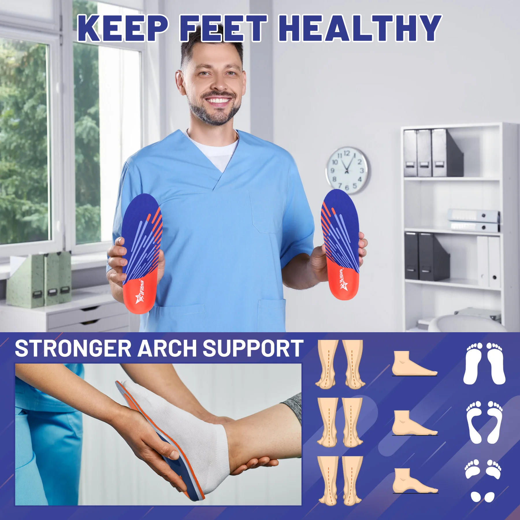 High Arch Support Plantar Fasciitis Orthopedic Shoe Sport Insole Men Women Flat Feet Sneaker Orthotic Plantillas Insert Sole