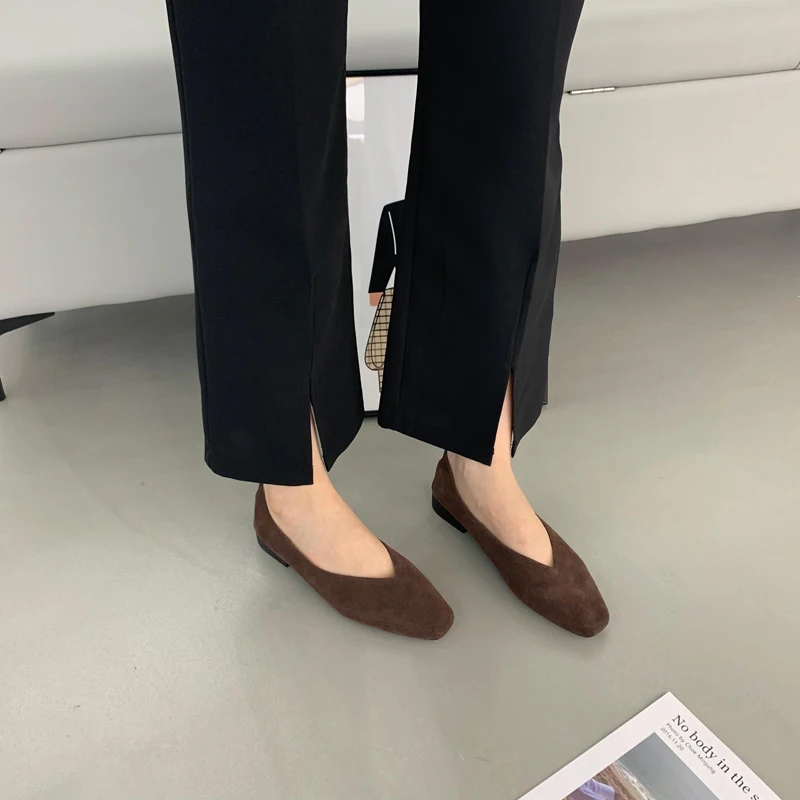 36-42 Over size sexy coffee pointed toe flats ballet shoes women european slip on single loafers brand velvet ballerina zapatos