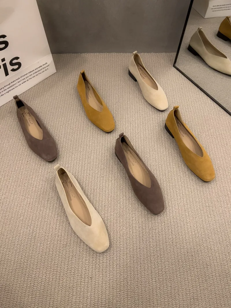 36-42 Over size sexy coffee pointed toe flats ballet shoes women european slip on single loafers brand velvet ballerina zapatos