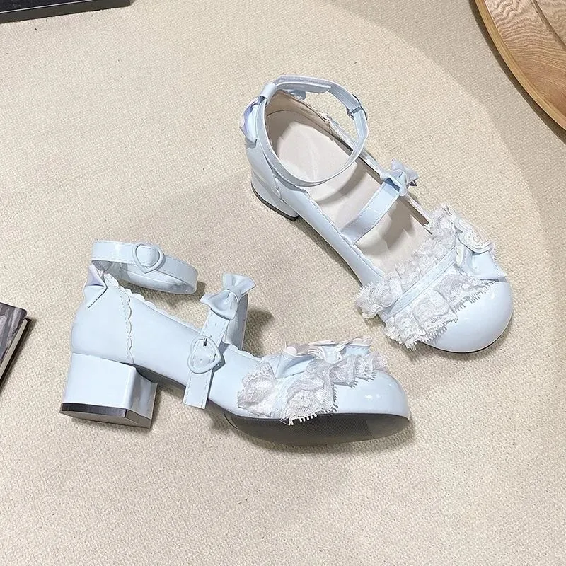 Lace Palace Leather Shoes Lolita Shoes 2026 Cute Lolita Japanese Sweet Bow Thick Custom Shoes Japanese Girls' Tea Party