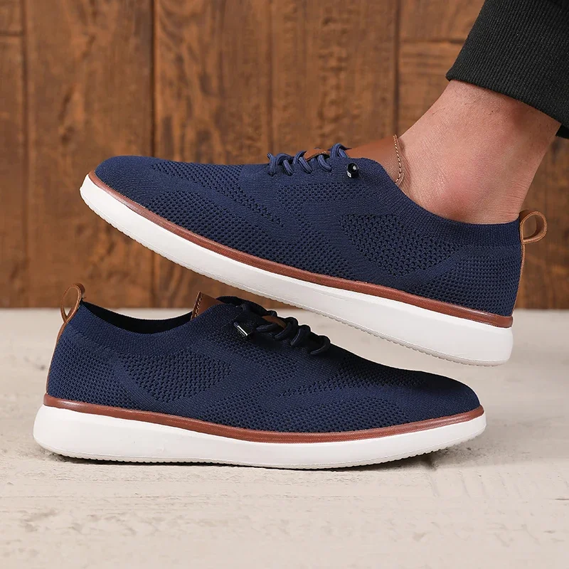 Fashionable Avant Garde Men's Sports Shoes Knitted Mesh Breathable Trendy Appearance Flat Shoes Versatile Street Casual Shoes