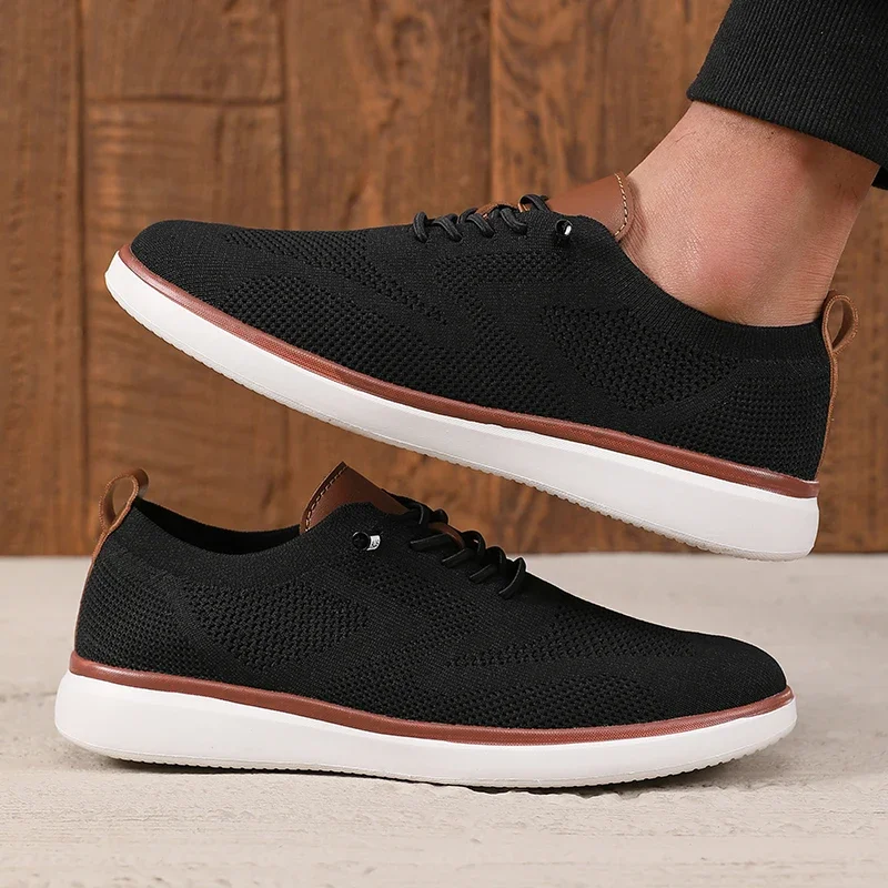 Fashionable Avant Garde Men's Sports Shoes Knitted Mesh Breathable Trendy Appearance Flat Shoes Versatile Street Casual Shoes