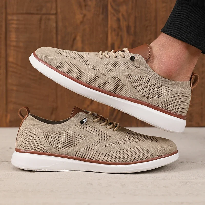Fashionable Avant Garde Men's Sports Shoes Knitted Mesh Breathable Trendy Appearance Flat Shoes Versatile Street Casual Shoes