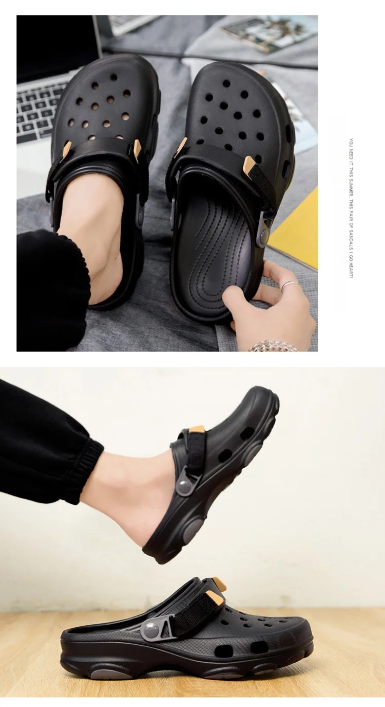 Summer Men's Hole Shoes Breathable Non-Slip Garden Shoes Baotou Sandals Dual-Purpose Beach Shoes Outdoor Leisure Slippers