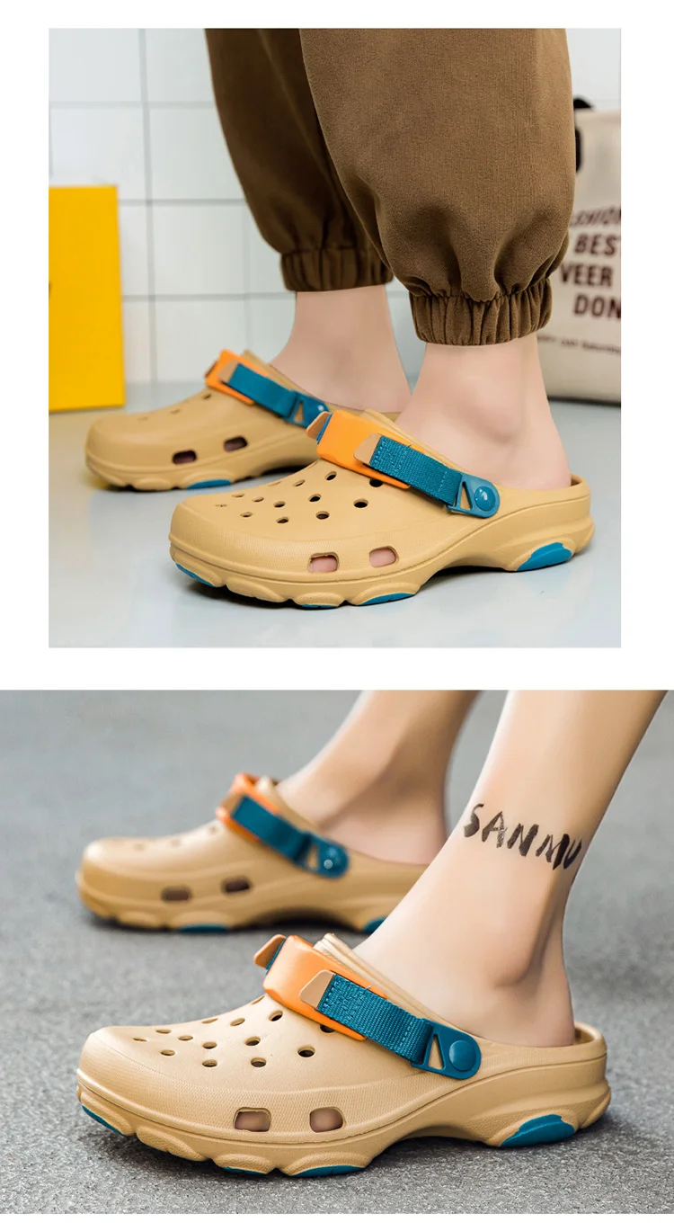 Summer Men's Hole Shoes Breathable Non-Slip Garden Shoes Baotou Sandals Dual-Purpose Beach Shoes Outdoor Leisure Slippers