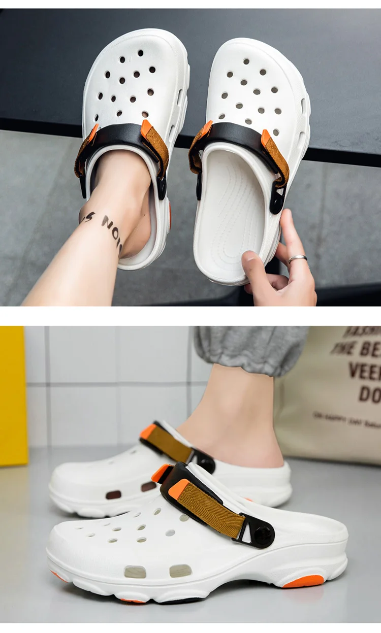 Summer Men's Hole Shoes Breathable Non-Slip Garden Shoes Baotou Sandals Dual-Purpose Beach Shoes Outdoor Leisure Slippers
