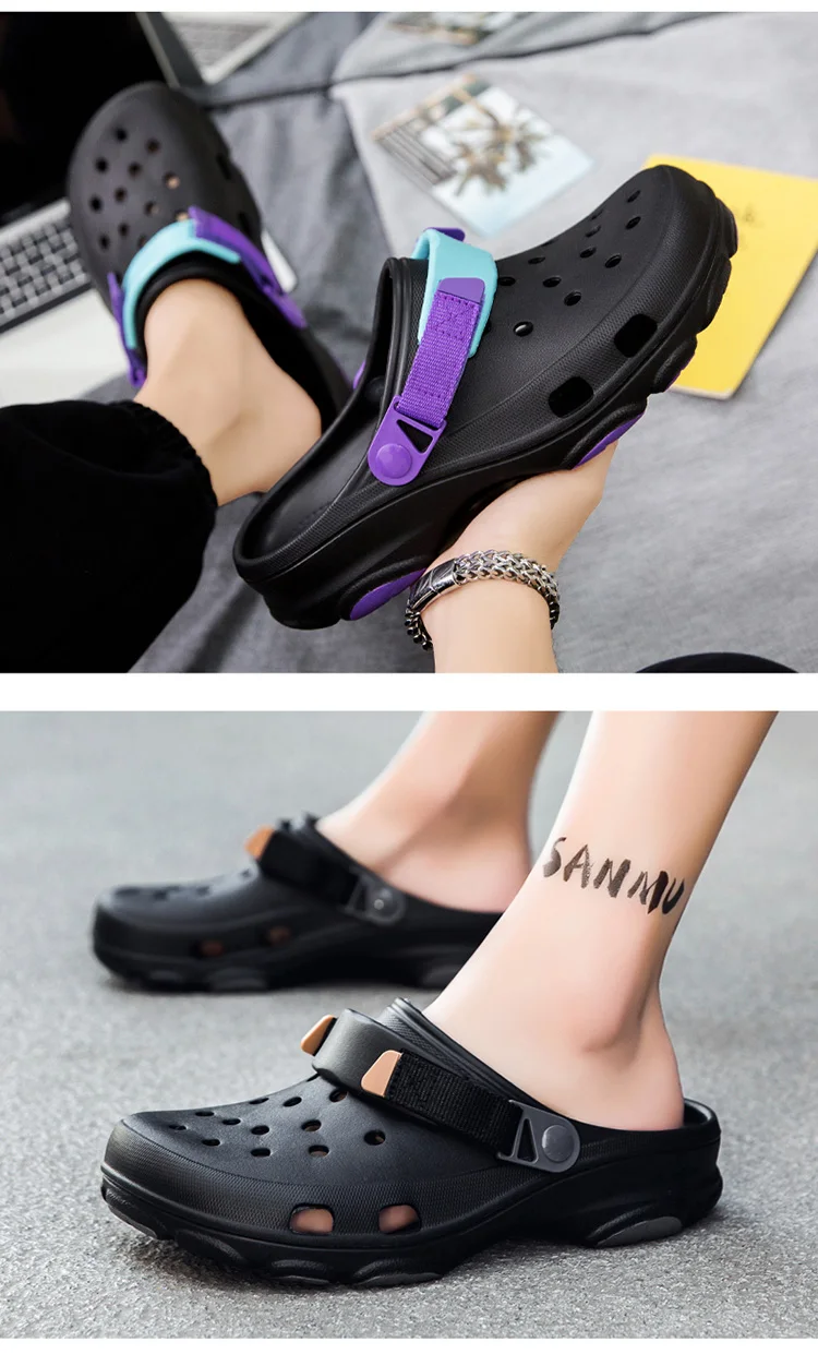 Summer Men's Hole Shoes Breathable Non-Slip Garden Shoes Baotou Sandals Dual-Purpose Beach Shoes Outdoor Leisure Slippers