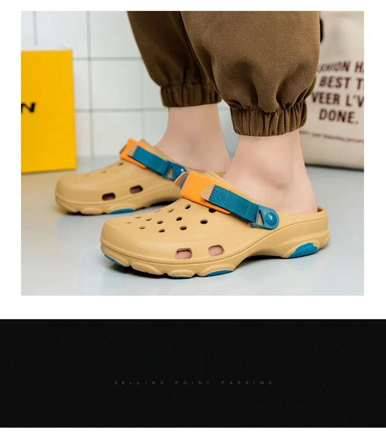 Summer Men's Hole Shoes Breathable Non-Slip Garden Shoes Baotou Sandals Dual-Purpose Beach Shoes Outdoor Leisure Slippers