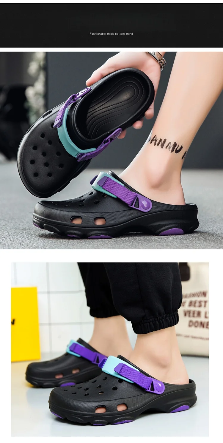 Summer Men's Hole Shoes Breathable Non-Slip Garden Shoes Baotou Sandals Dual-Purpose Beach Shoes Outdoor Leisure Slippers