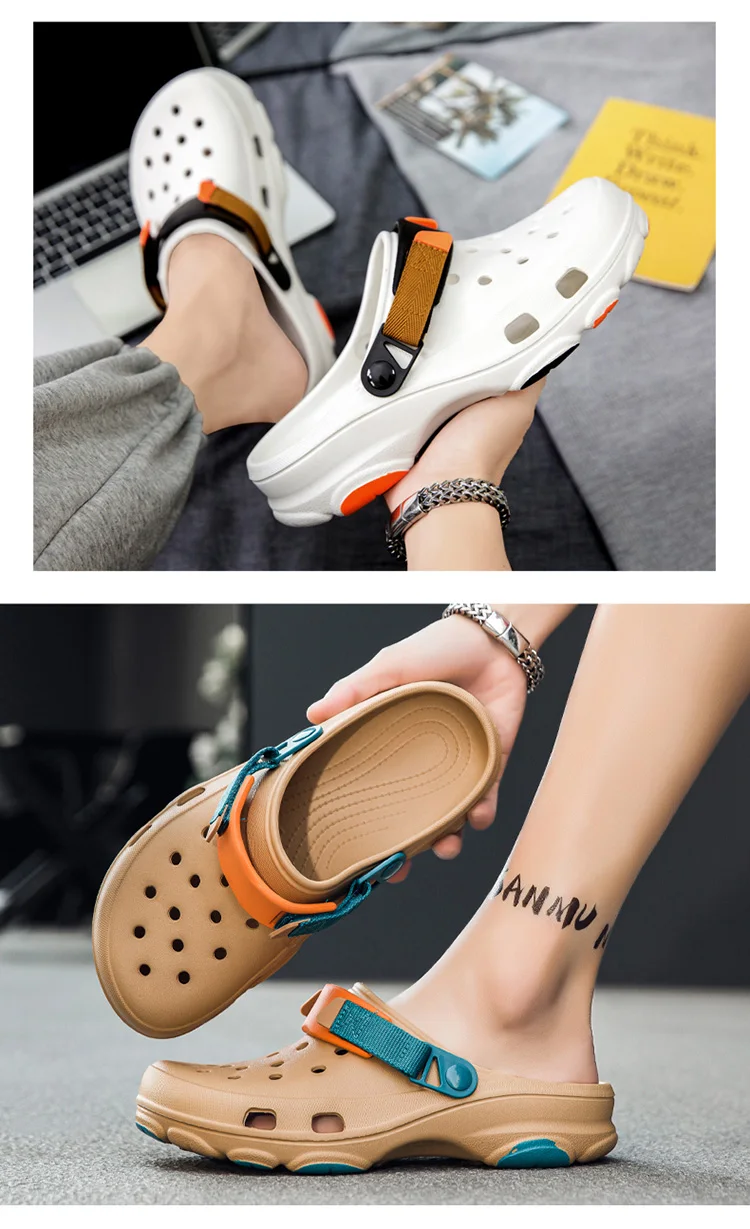 Summer Men's Hole Shoes Breathable Non-Slip Garden Shoes Baotou Sandals Dual-Purpose Beach Shoes Outdoor Leisure Slippers