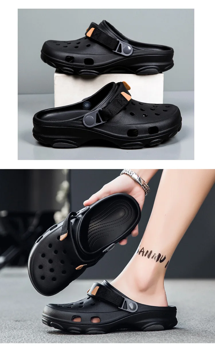 Summer Men's Hole Shoes Breathable Non-Slip Garden Shoes Baotou Sandals Dual-Purpose Beach Shoes Outdoor Leisure Slippers