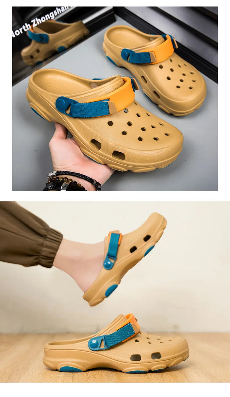 Summer Men's Hole Shoes Breathable Non-Slip Garden Shoes Baotou Sandals Dual-Purpose Beach Shoes Outdoor Leisure Slippers
