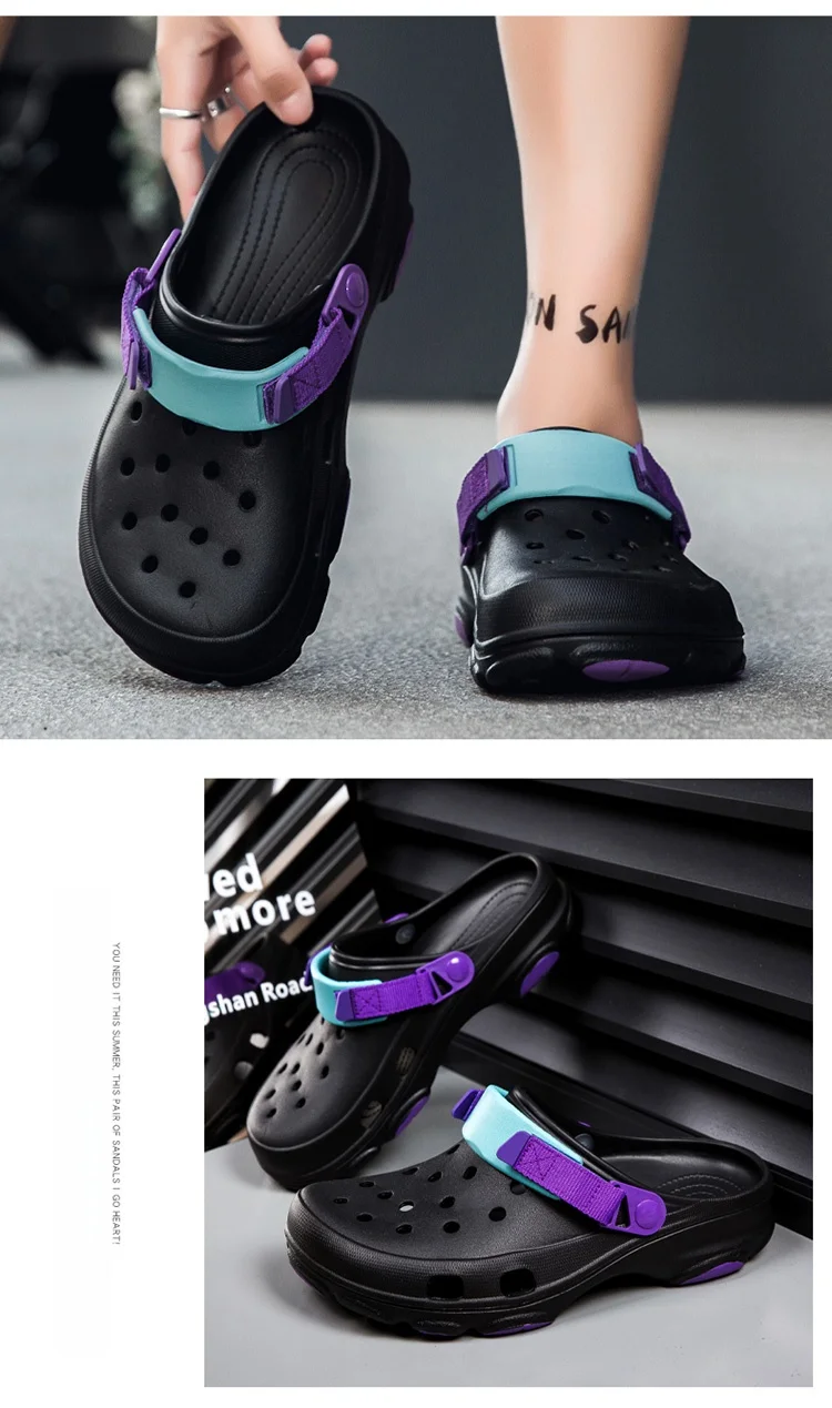 Summer Men's Hole Shoes Breathable Non-Slip Garden Shoes Baotou Sandals Dual-Purpose Beach Shoes Outdoor Leisure Slippers
