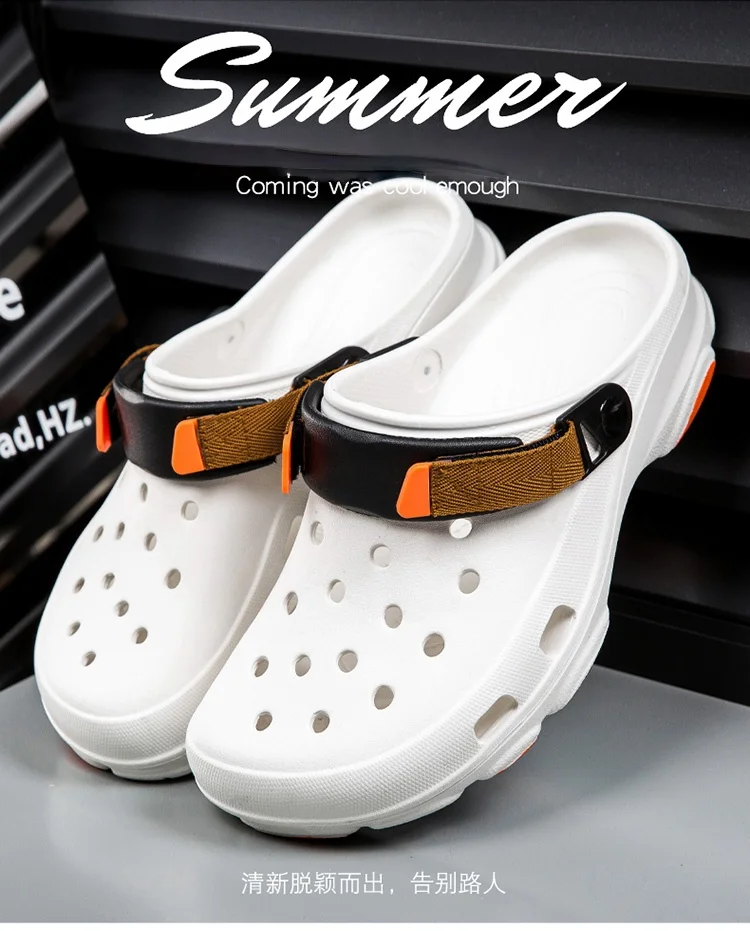 Summer Men's Hole Shoes Breathable Non-Slip Garden Shoes Baotou Sandals Dual-Purpose Beach Shoes Outdoor Leisure Slippers