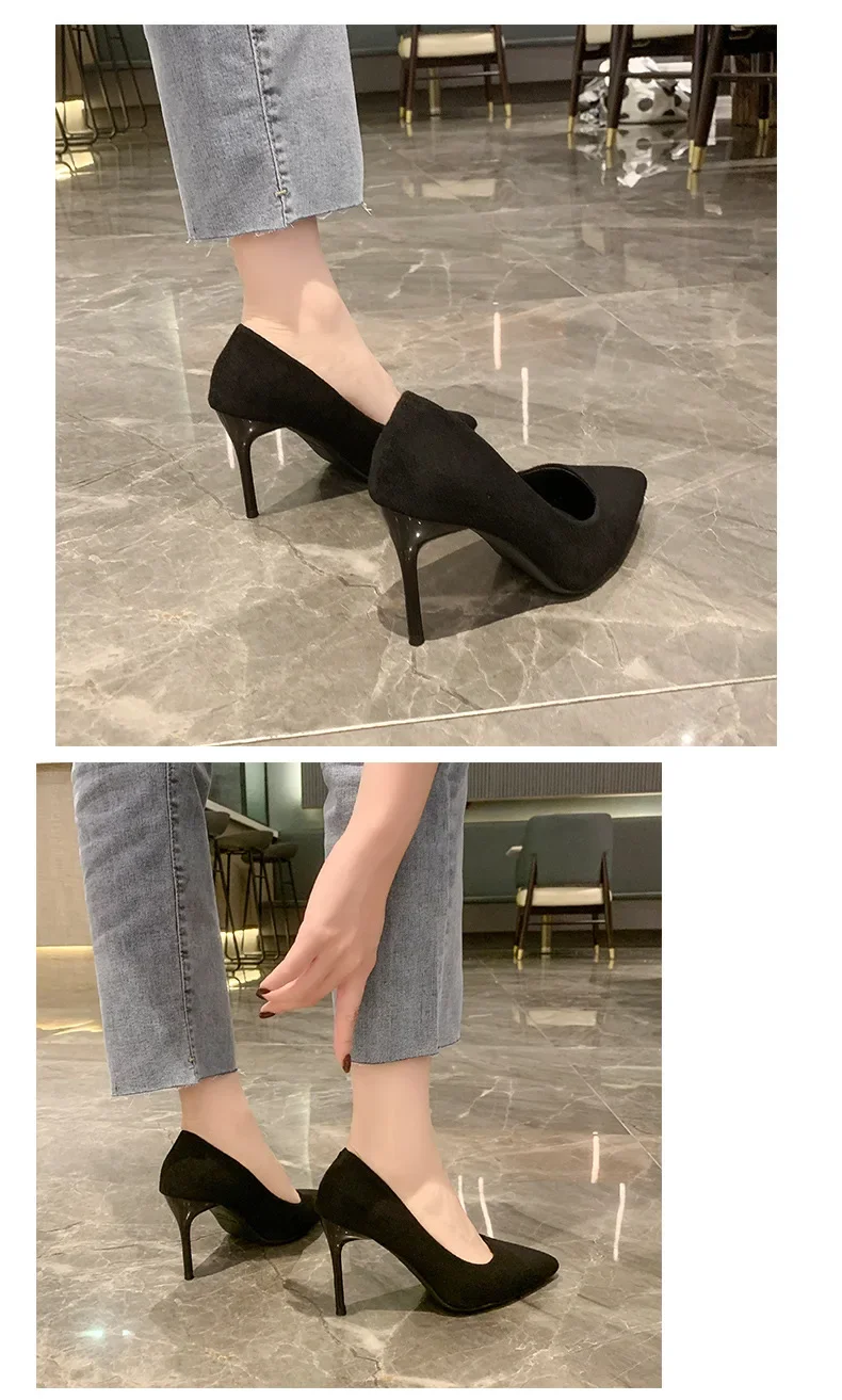 Spring and Autumn New Black High Heels Female Shallow Mouth Pointed Thin with Sexy Temperament Single Shoes Zapatos De Mujer