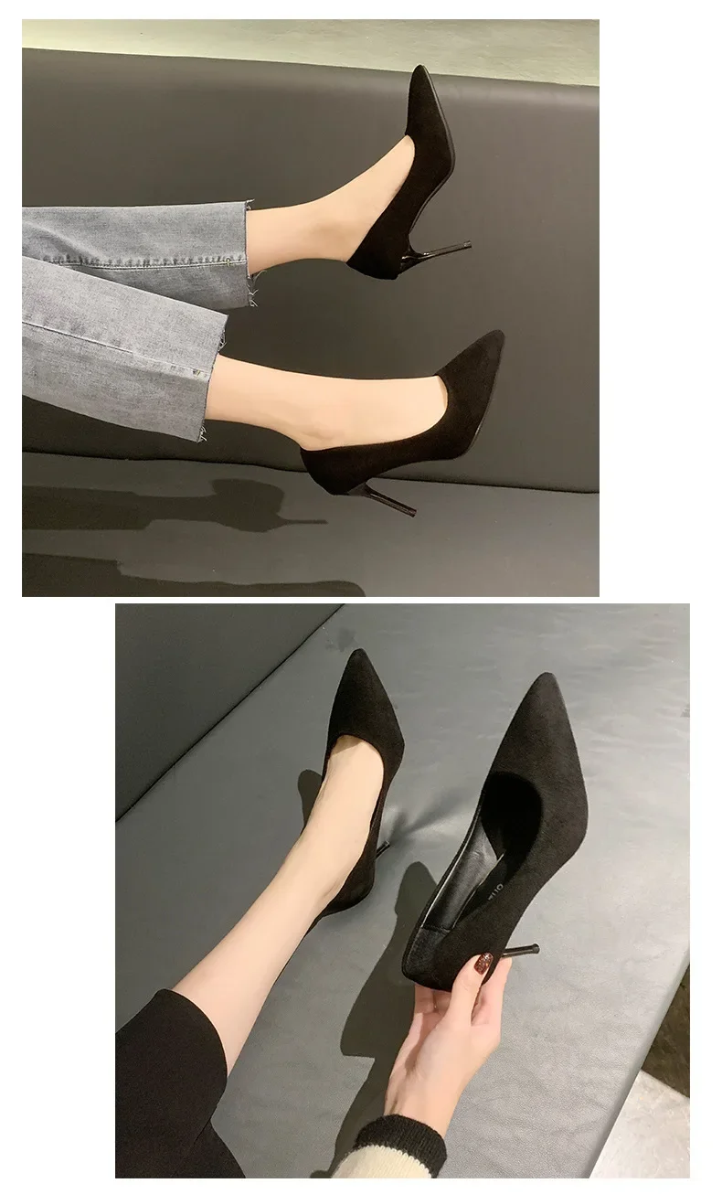 Spring and Autumn New Black High Heels Female Shallow Mouth Pointed Thin with Sexy Temperament Single Shoes Zapatos De Mujer