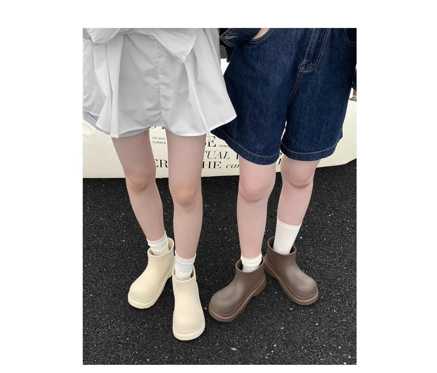 Women's Beige Galoshes Waterproof Ankle Rain Boots Woman Korean Style Loose Rainboots Water Shoes Ladies New Wide Toe Rain Shoes