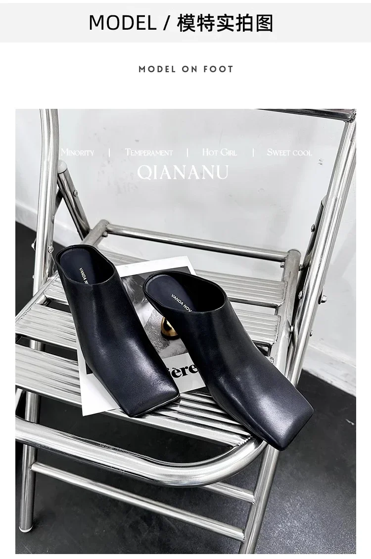 Retro Square Headed Wine Glasses and Slippers for Women in Summer 2025, New Style for Wearing Half Drag High Heels for Women